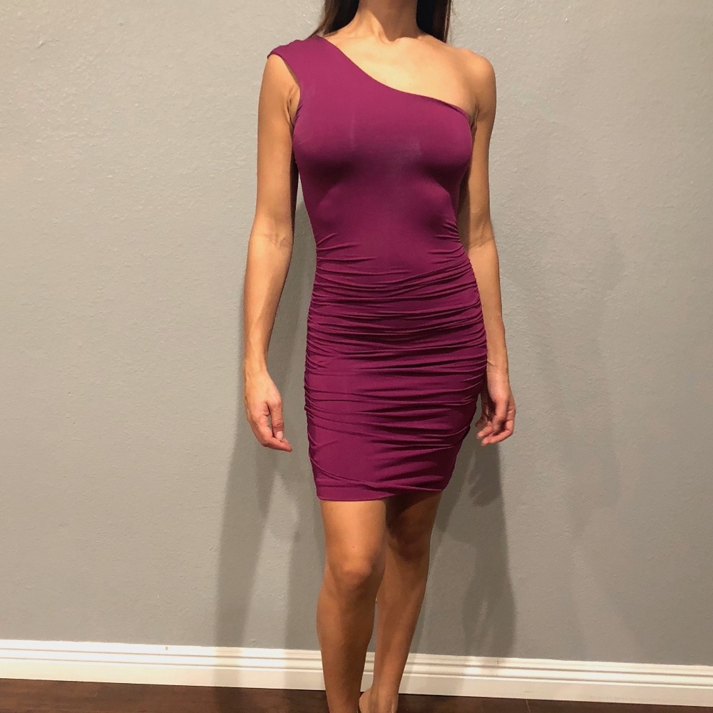 KOOKAI PURPLE ONE SHOULDER BODYCON DRESS